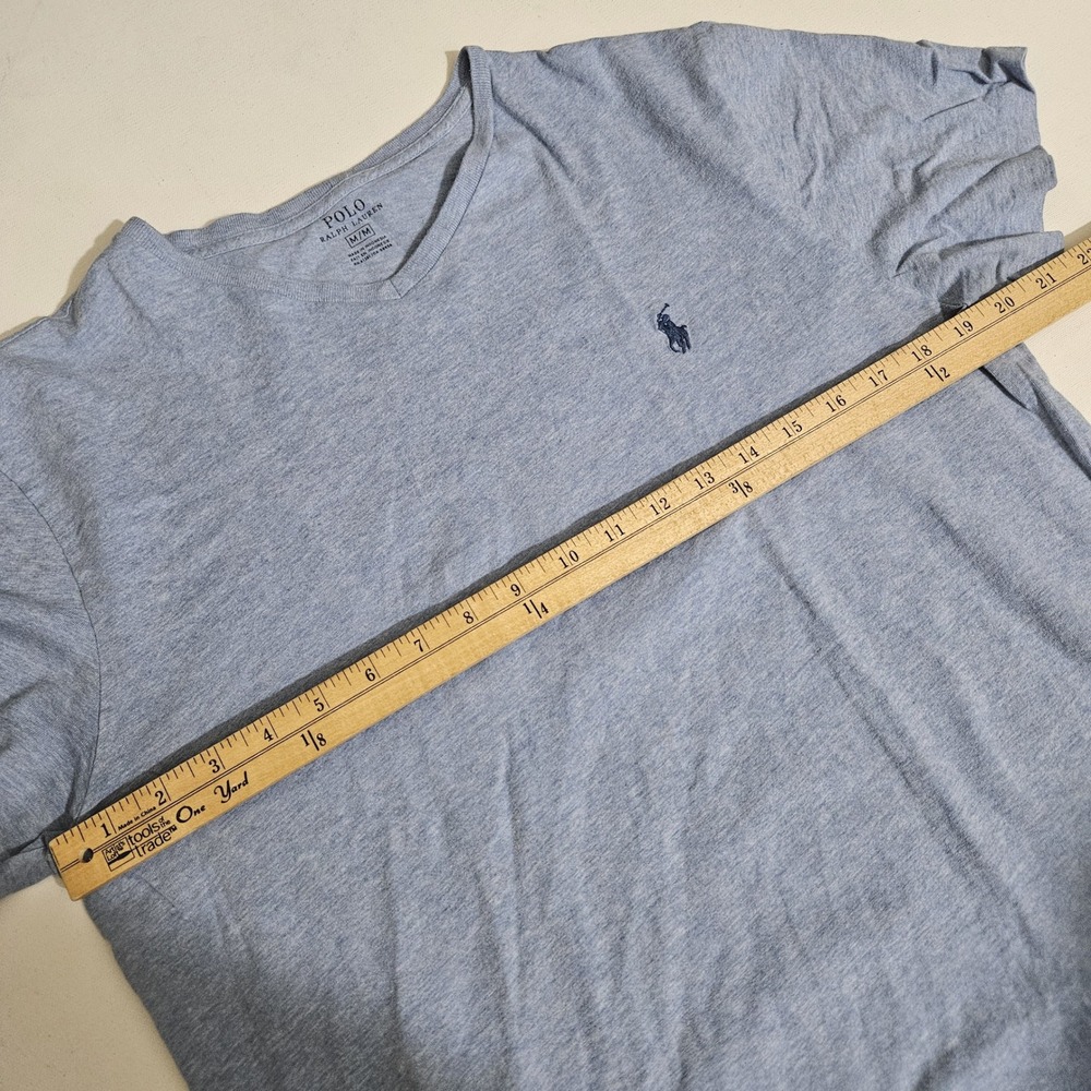 Polo Ralph Lauren Mens V-Neck T-Shirt Heather Blue Gray Cotton Pony Logo Size M - Picture 2 of 5